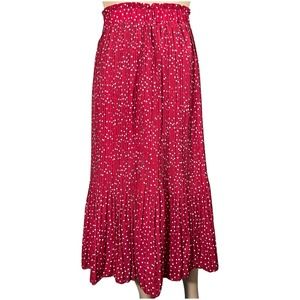 Exlura Women size L A line pleated red polka dot Skirt NWT